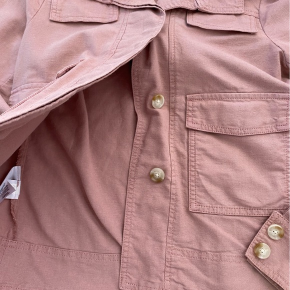 LOFT Dusty Pink Linen Blend Button Boxy Cargo Utility Jacket Size XXSP - Picture 13 of 14